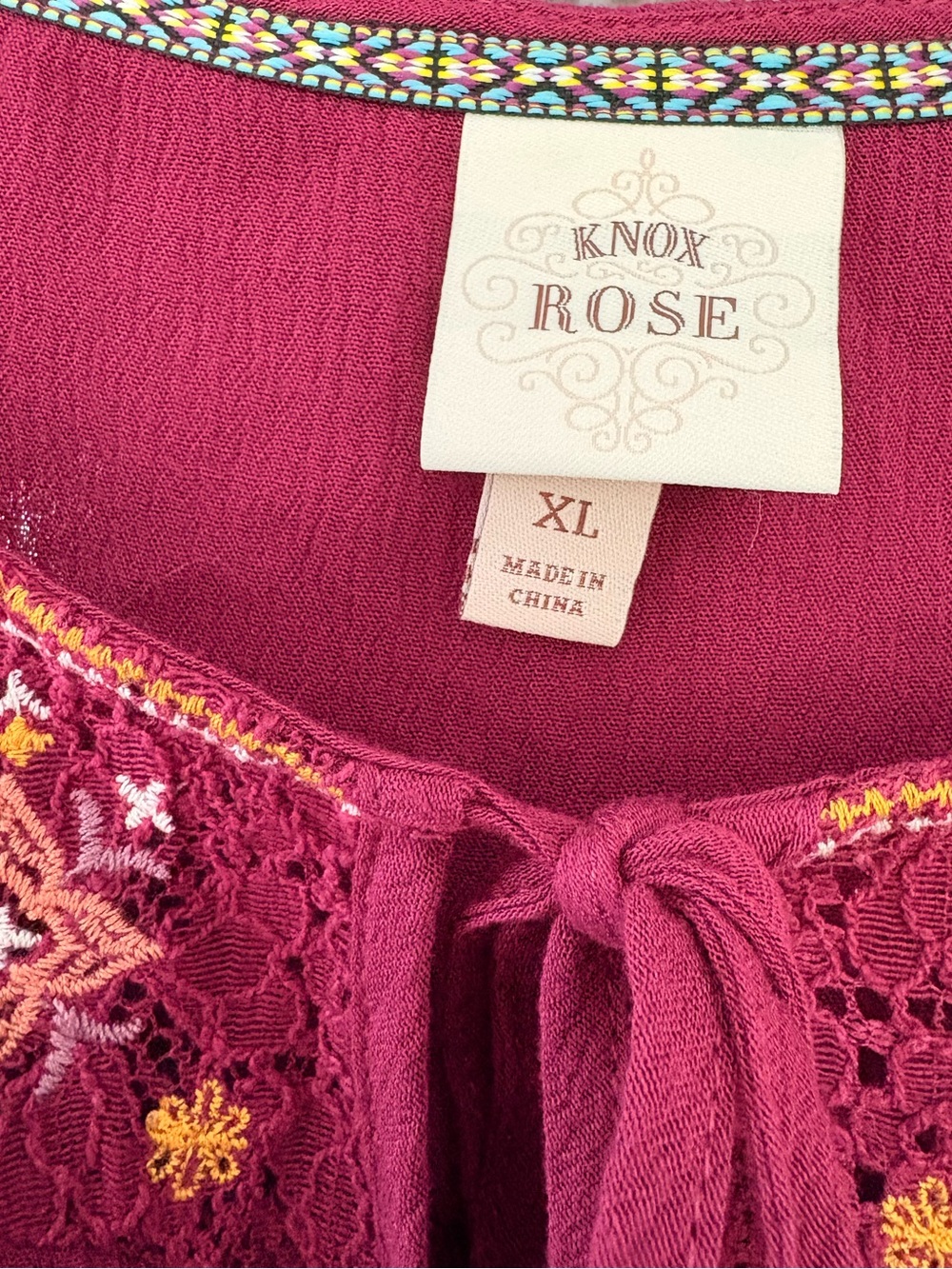 Knox Rose Burgundy Embroidered Peasant Dress XL boho festival comfortable - Picture 4 of 6